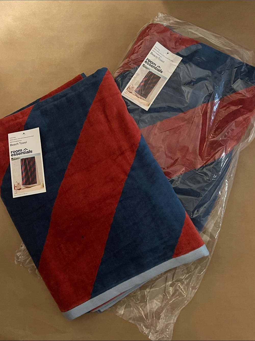 Room Essentials 2 Red and Navy Diagonal Stripe Beach Towel